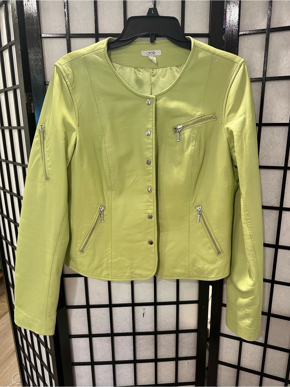 Vintage Cache Lime Green Leather Jacket with Silver Zippers